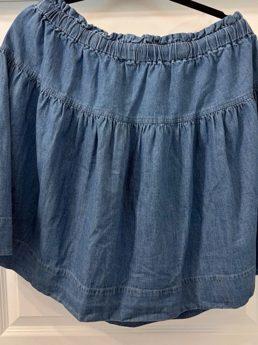 Women's Denim Blue Cotton Circle Skirt with Drawstring Waist